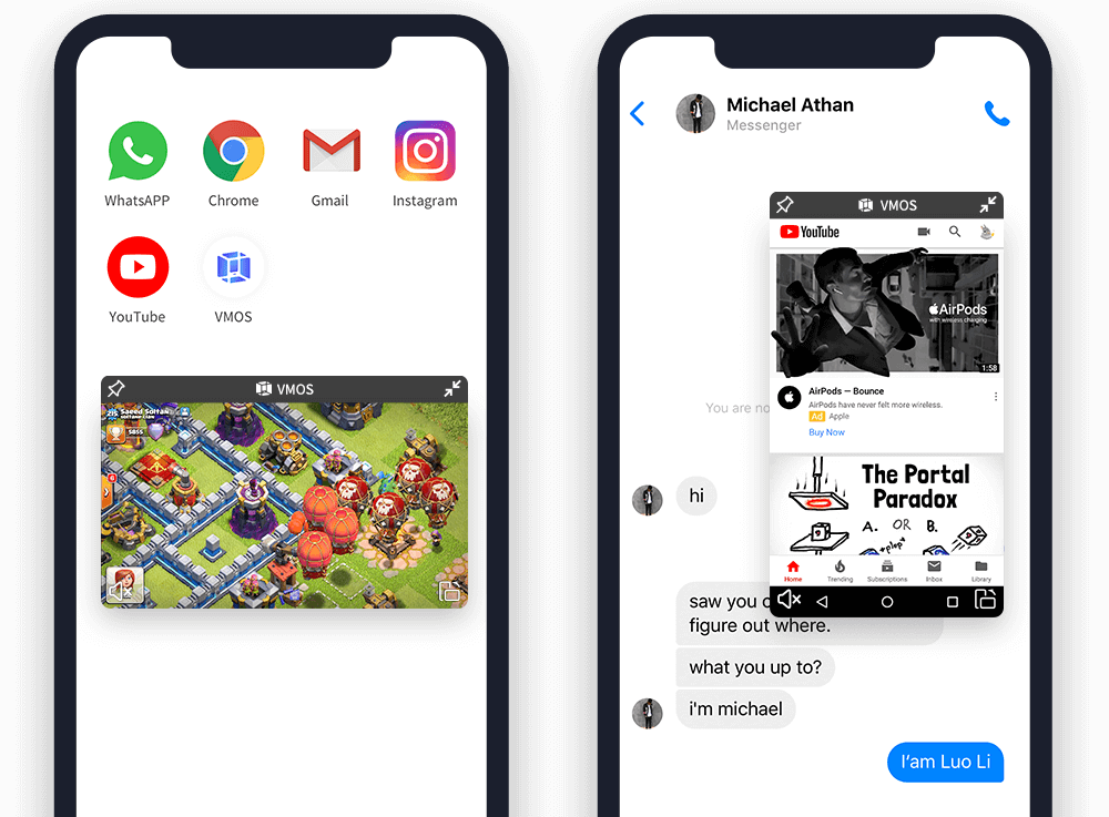 Open virtual phone and real phone at the same time on the same screen.